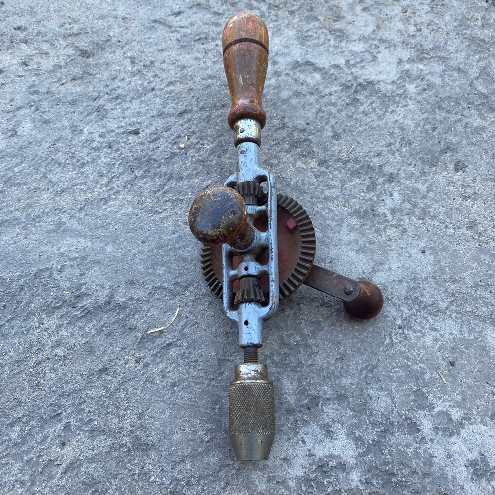 Drill, Vintage Hand Torqued w/Wooden Handle